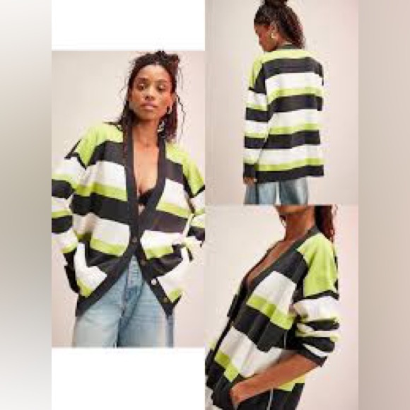 Free People Sweaters - Free People Striped Cardigan in Black, Green, and White